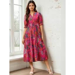 CORSICA Women Pink Peter Pan Collar Fit & Flare Dress-picture-20