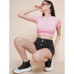 CORSICA Women Ribbed Round Neck Cotton Crop Top-picture-24