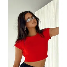 CORSICA Women Self-Design Round Neck Cotton Crop Top-picture-24