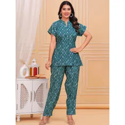 CORSICA Women Set of Blue Geometric Printed Co ord-picture-30