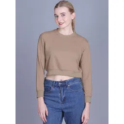 CORSICA Women Solid Round Neck Crop Sweatshirt-picture-21