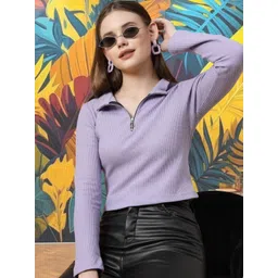 CORSICA Women Textured High Neck Waffle Zipper Cotton Crop Top-picture-10