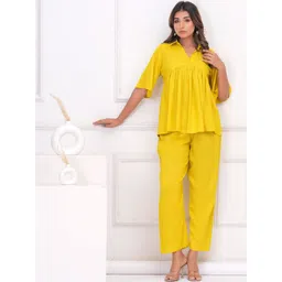 CORSICA Yellow Color Soild Shirt Collar Co-ord Set-picture-15