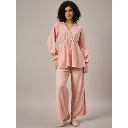 CORSICASelf Design Shirt Collar Top With Trouser-image-28