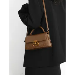 DressBerry Geometric Textured PU Structured Sling Bag-image-17