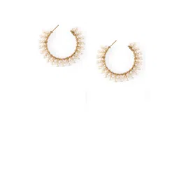 corsica DressBerry Gold-Plated Pearls Beaded Contemporary Half Hoop Earrings image 2