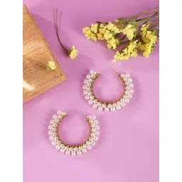 corsica DressBerry Gold-Plated Pearls Beaded Contemporary Half Hoop Earrings image 1