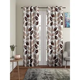 Cortina 2 Piece Floral Design Panel Eyelet Polyester Door Curtains - 7 Feet, Brown | Light-Filtering-picture-18