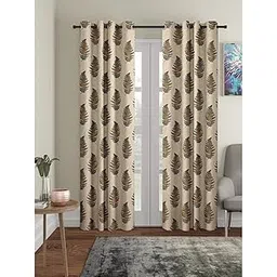 Cortina 2 Piece Leaf Design Panel Eyelet Polyester Door Curtain - 7-Feet, Brown-picture-13