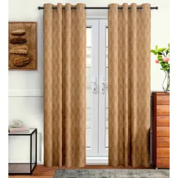 Beige Solid Polyester 7 Ft Semisheer Eyelet Door Curtains (Set of 2)-image-4