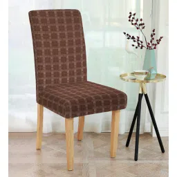 Brown Checkered Polyester 15x19 Inches Stretchable Chair Cover by Cortina-picture-12