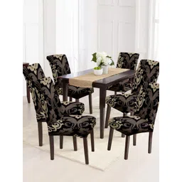 Cortina 6 Pieces Black & Beige Ethnic Motifs Printed Non-Slip Chair Covers-picture-14