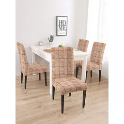 Cortina Beige 4 Pieces Checked Chair Covers-image-31