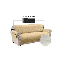 Cortina Beige 6 Pieces Self Design 3 Seater Reversible Quilted Velvet Sofa Cover With Arms image 4