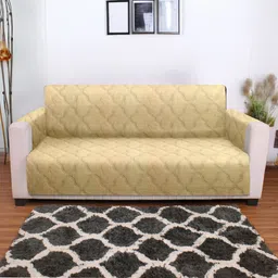 Cortina Beige 6 Pieces Self Design 3 Seater Reversible Quilted Velvet Sofa Cover With Arms image 1