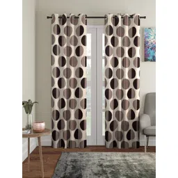 Cortina Beige & Brown 2 Pieces Geometric Long Door Curtains-image-40