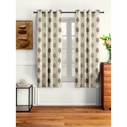 Cortina Beige & Brown Set of 2 Floral Window Curtain-image-25