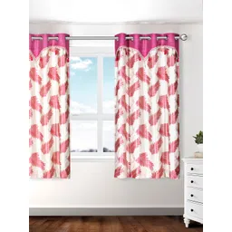 Cortina Beige & Pink Single Leaf Print Window Curtain-image-37