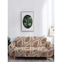 Cortina Beige & White Printed 4 Seater Sofa Cover-picture-41