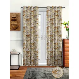 Cortina Beige & White Set of 2 Floral Long Door Curtain-image-39