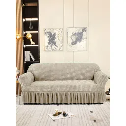 Cortina Beige Self-Design Stretchable 3-Seater Sofa Cover-image-21