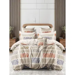 Cortina Beige White Printed 144 TC Queen Bedsheet with 2 Pillow Covers-picture-28