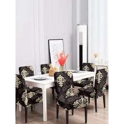Cortina Black & Beige 6 Pieces Ethnic Motif Printed Super Stretchable Dining Chair Covers-picture-13