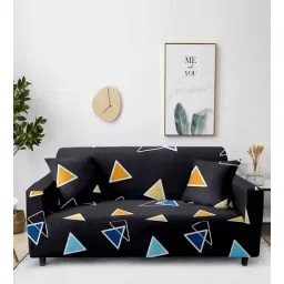 cortina Black Geometric Polyester (1Pc) Seater Sofa Cover-picture-10