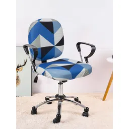 Cortina Blue & Black Geometric Printed Chair Cover-picture-13