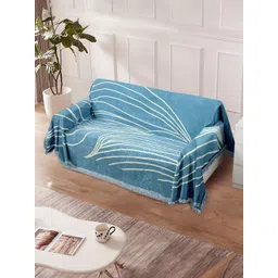 Cortina Blue & White Printed Reversible 4 Seater Sofa Cover Blanket-picture-40