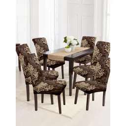 Cortina Brown & Beige 6 Pcs Ethnic Motif Printed Super Stretchable Chair Covers-picture-32