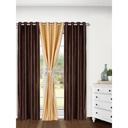 Cortina Brown & Beige Set of 3 Solid Long Door Curtains-image-11
