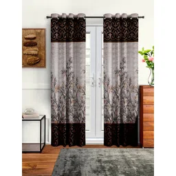 Cortina Brown & Black Set of 2 Floral Long Door Curtain-picture-19