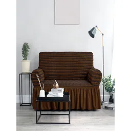 Cortina Brown & Black Striped 3 Seater Sofa Cover With Skirt-picture-18