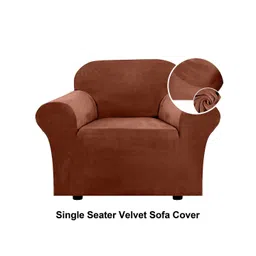 Cortina BrownVelvet SingleSeaterSofa Cover With Arms-picture-17