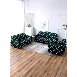 Cortina Green 3 Pieces Printed One & Three Seater Skirt Sofa Covers-picture-10