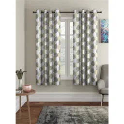 Cortina Green & White 2 Pieces Quirky Printed Window Curtains-picture-21