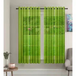cortina Green Striped Polyester 5 Ft Sheer Eyelet Window Curtains (Set of 4)-picture-23