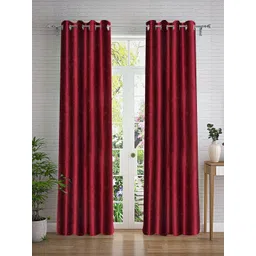 Cortina Maroon 2 Pieces Floral Self Design Door Curtain-picture-15