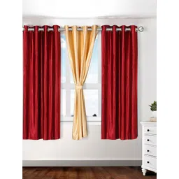 Cortina Maroon & Beige Set of 3 Solid Window Curtains-image-10