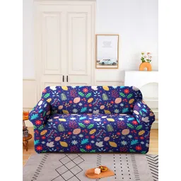 Cortina Navy Blue & Red Leaf Printed Double-Seater Sofa Cover-picture-37