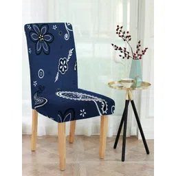 Cortina Navy Blue & White Floral Print Chair Cover-picture-30