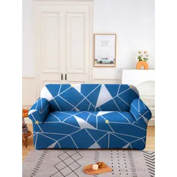 Cortina Navy Blue & White Geometric Printed Double-Seater Sofa Cover-picture-17
