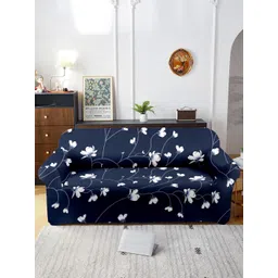 Cortina Navy Blue & White Printed  Stretchable Two Seater Sofa Cover-picture-42