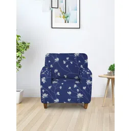 Cortina Navy Blue Floral Printed Single-Seater Sofa Covers-picture-35