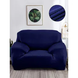 Cortina Navy Blue Printed 1-Seater Stretchable Non-Slip Sofa Slipcover-picture-33