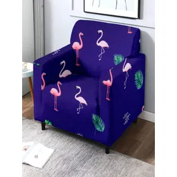 Cortina Navy Blue Printed 1-Seater Stretchable Non-Slip Sofa Slipcover-picture-24