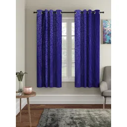 Cortina Navy Blue Set of 2 Embossed Leaf Print Window Curtains-picture-23