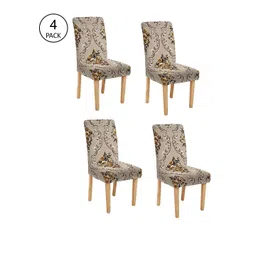 Cortina Set Of 4 Beige & Brown Printed Chair Covers-picture-43