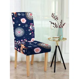 Cortina Set Of 4 Navy Blue & Pink Printed Chair Covers-picture-26